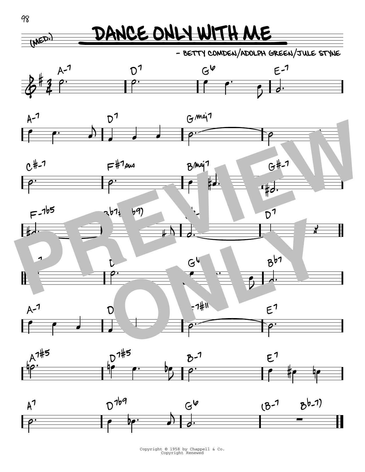 Download Jule Styne Dance Only With Me Sheet Music and learn how to play Real Book – Melody & Chords PDF digital score in minutes