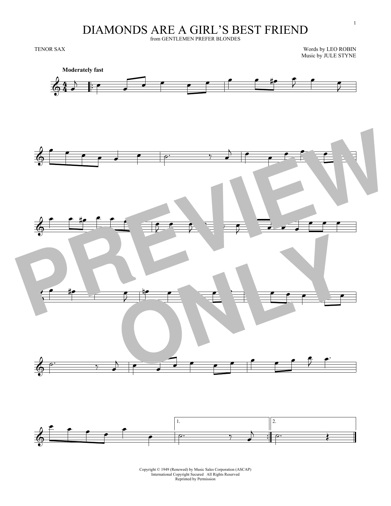 Download Jule Styne Diamonds Are A Girl's Best Friend Sheet Music and learn how to play Clarinet PDF digital score in minutes