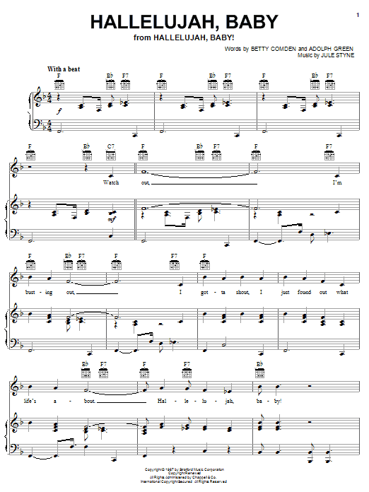 Download Jule Styne Hallelujah, Baby Sheet Music and learn how to play Piano, Vocal & Guitar (Right-Hand Melody) PDF digital score in minutes