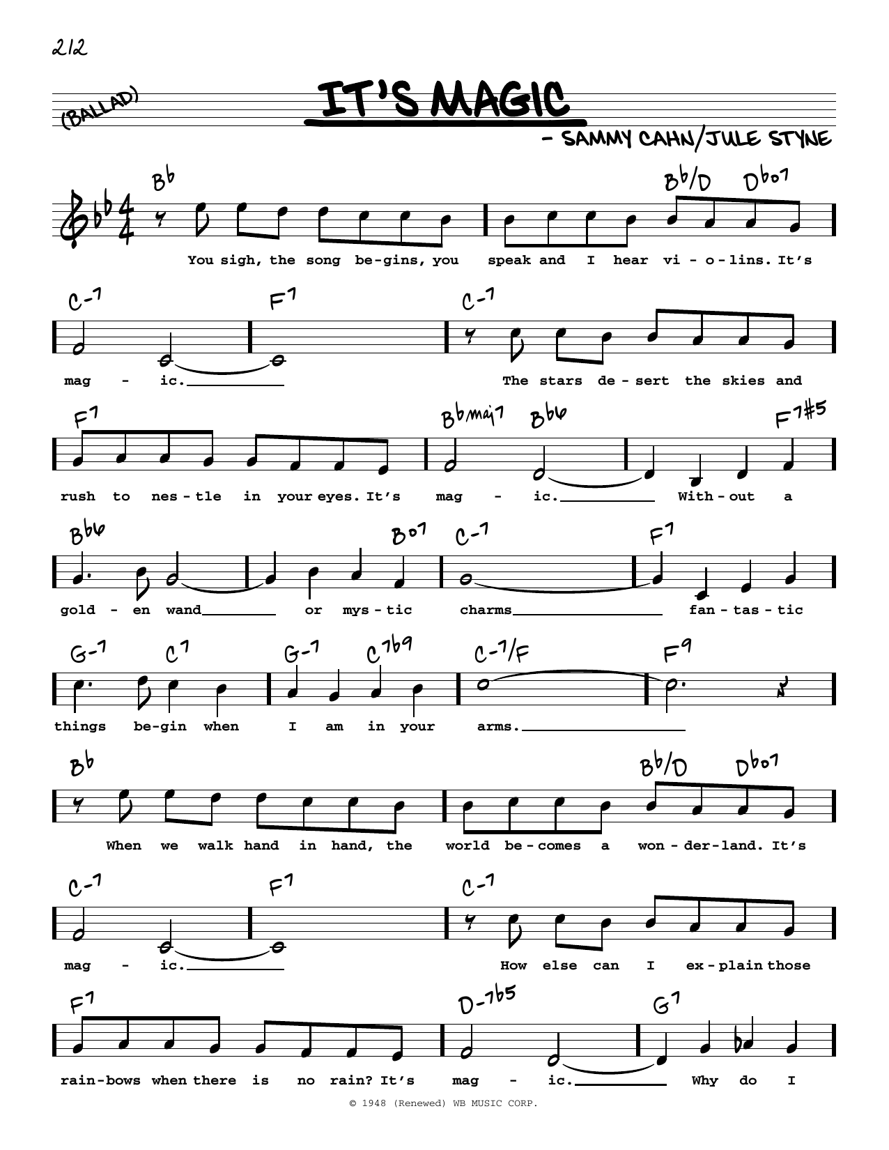 Download Jule Styne It's Magic (High Voice) Sheet Music and learn how to play Real Book – Melody, Lyrics & Chords PDF digital score in minutes