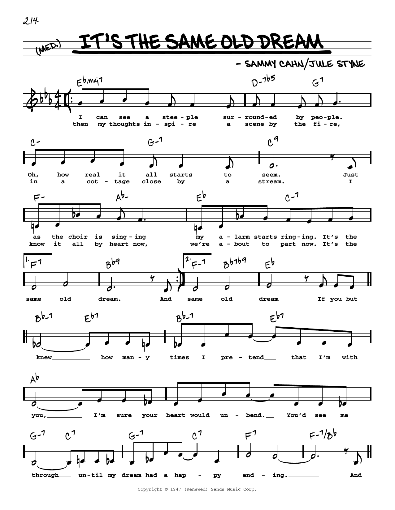 Download Jule Styne It's The Same Old Dream (Low Voice) Sheet Music and learn how to play Real Book – Melody, Lyrics & Chords PDF digital score in minutes