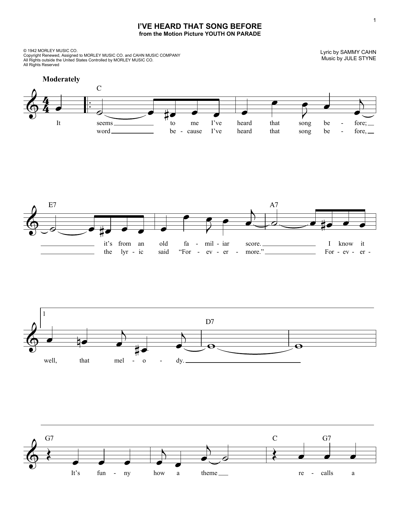 Download Jule Styne I've Heard That Song Before Sheet Music and learn how to play Ukulele PDF digital score in minutes