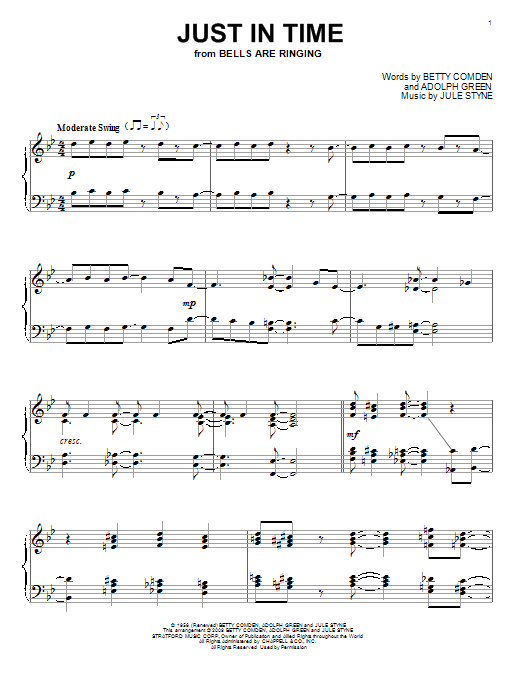 Download Jule Styne Just In Time Sheet Music and learn how to play Piano PDF digital score in minutes