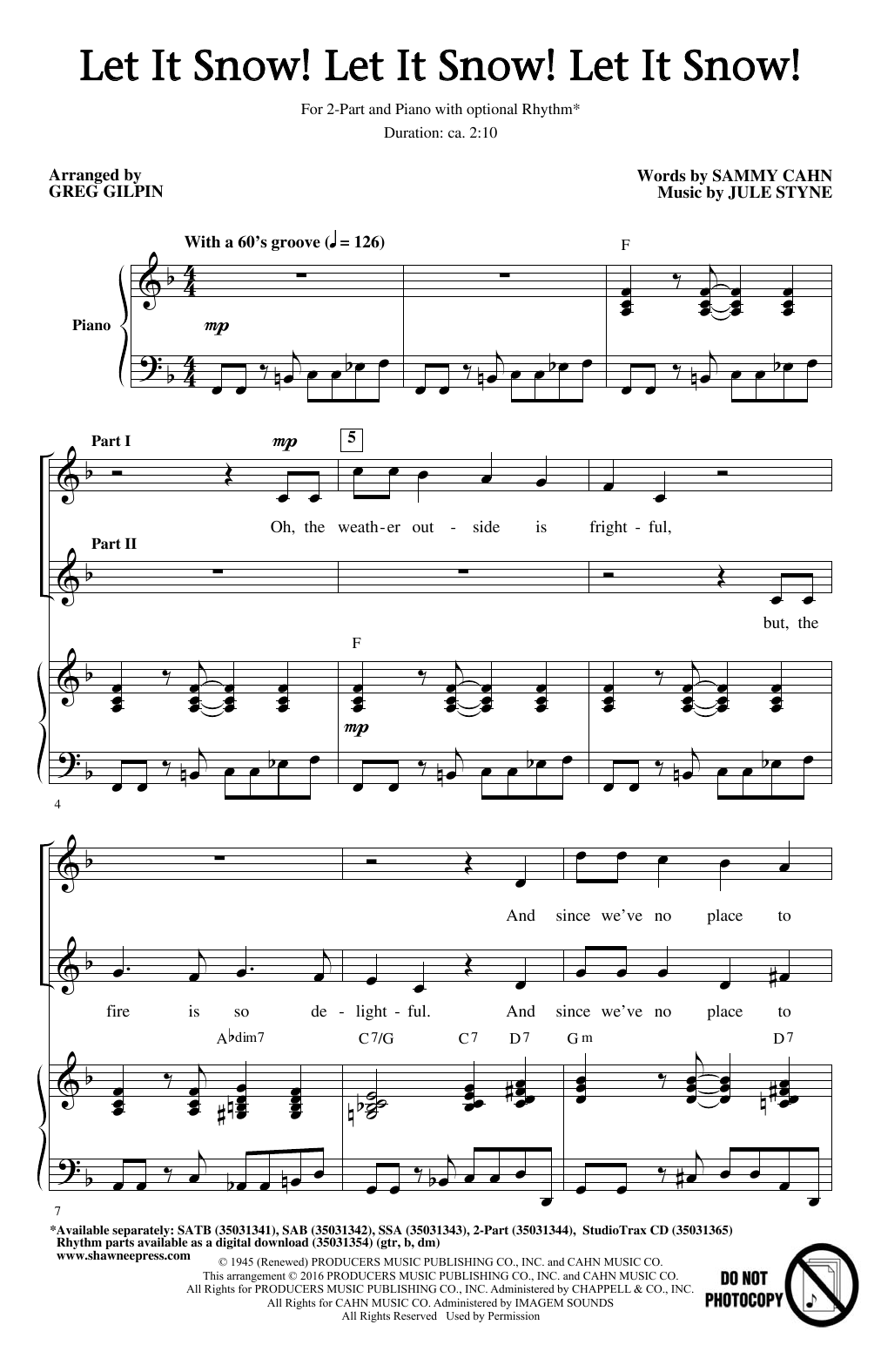 Download Greg Gilpin Let It Snow! Let It Snow! Let It Snow! Sheet Music and learn how to play 2-Part Choir PDF digital score in minutes
