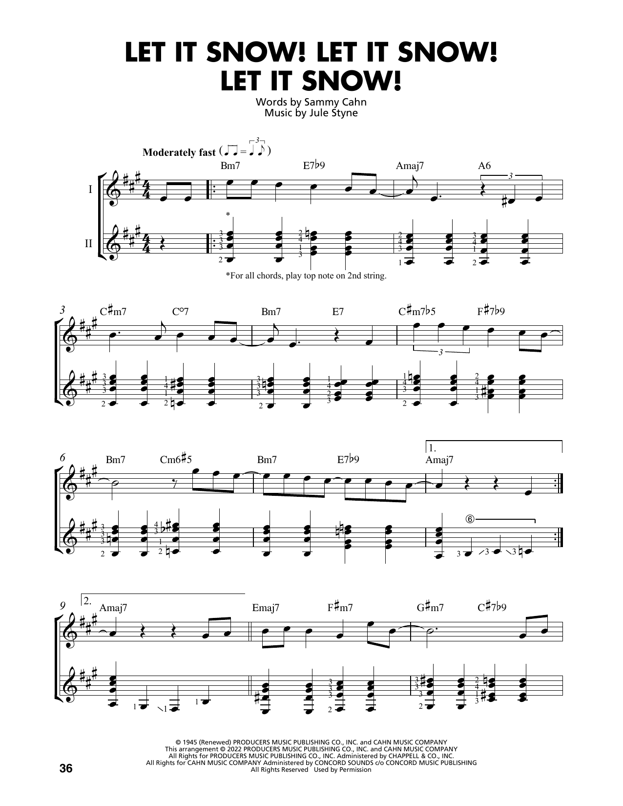 Download Jule Styne Let It Snow! Let It Snow! Let It Snow! (arr. Mark Phillips) Sheet Music and learn how to play Easy Guitar Tab PDF digital score in minutes