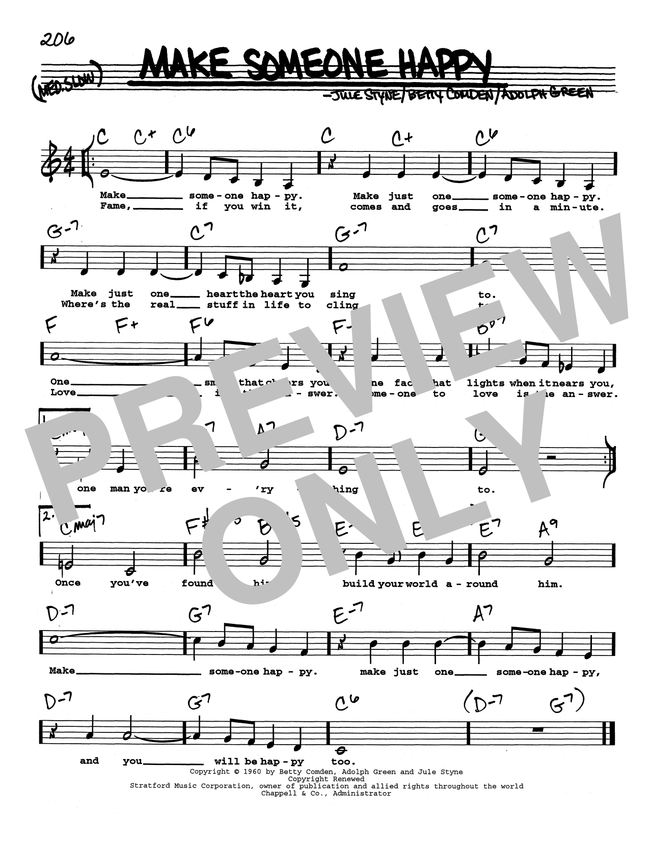 Download Jule Styne Make Someone Happy (Low Voice) Sheet Music and learn how to play Real Book – Melody, Lyrics & Chords PDF digital score in minutes