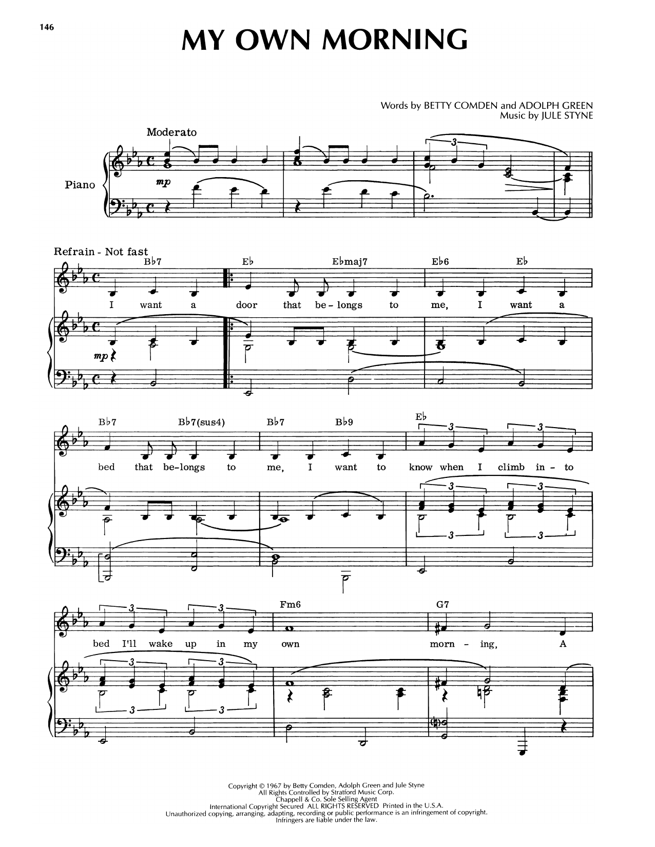 Download Jule Styne My Own Morning (from Hallelujah, Baby!) Sheet Music and learn how to play Piano & Vocal PDF digital score in minutes