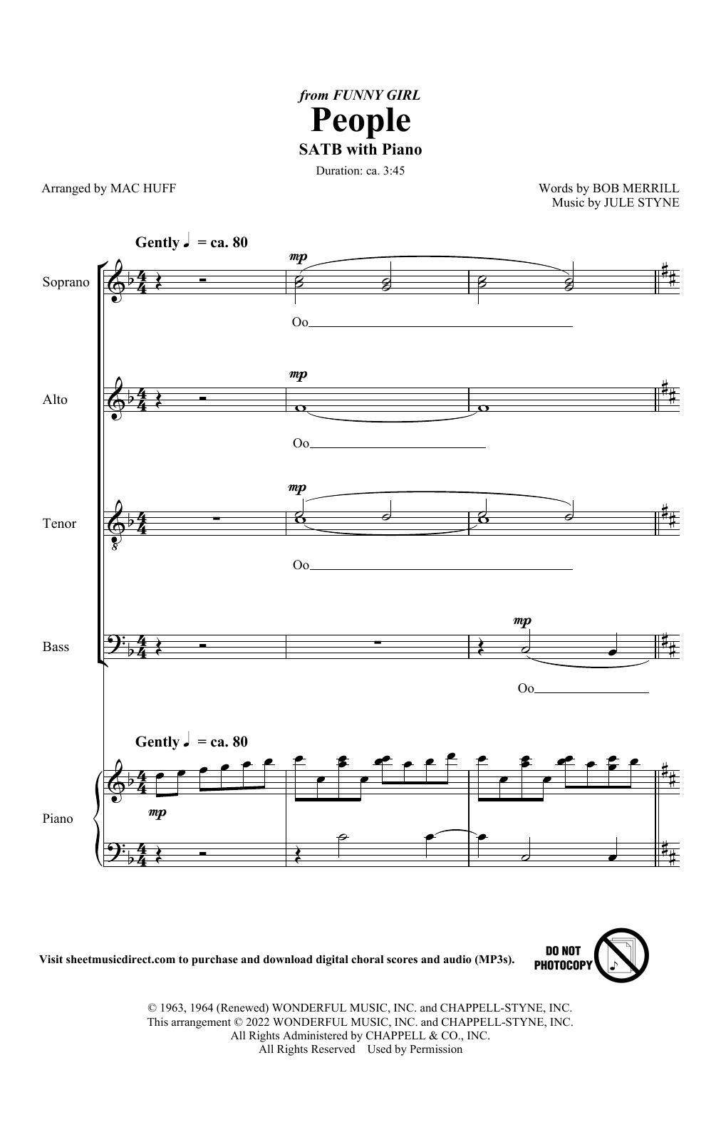 Download Jule Styne People (from Funny Girl) (arr. Mac Huff) Sheet Music and learn how to play SATB Choir PDF digital score in minutes