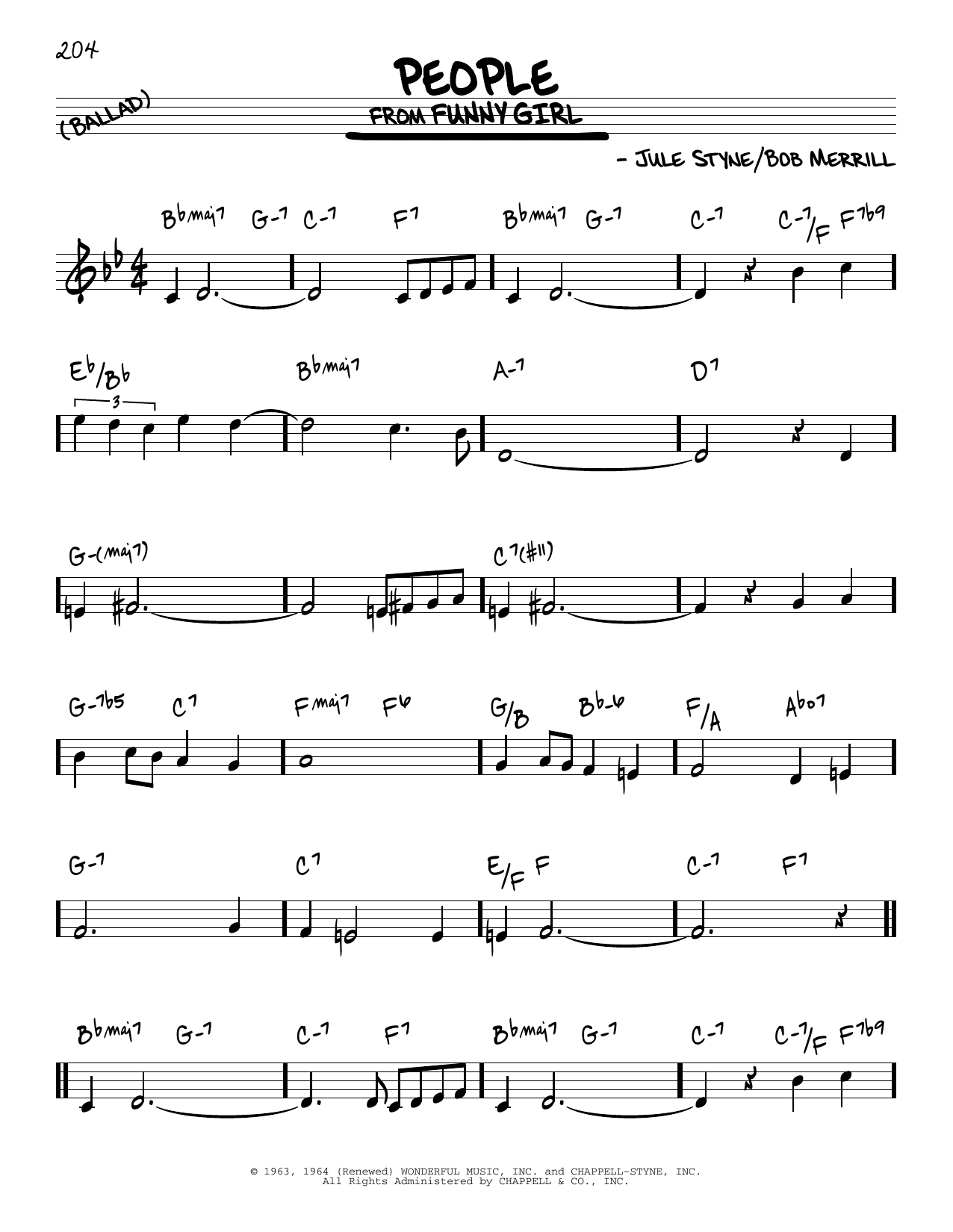 Download Jule Styne People Sheet Music and learn how to play Real Book – Melody & Chords PDF digital score in minutes