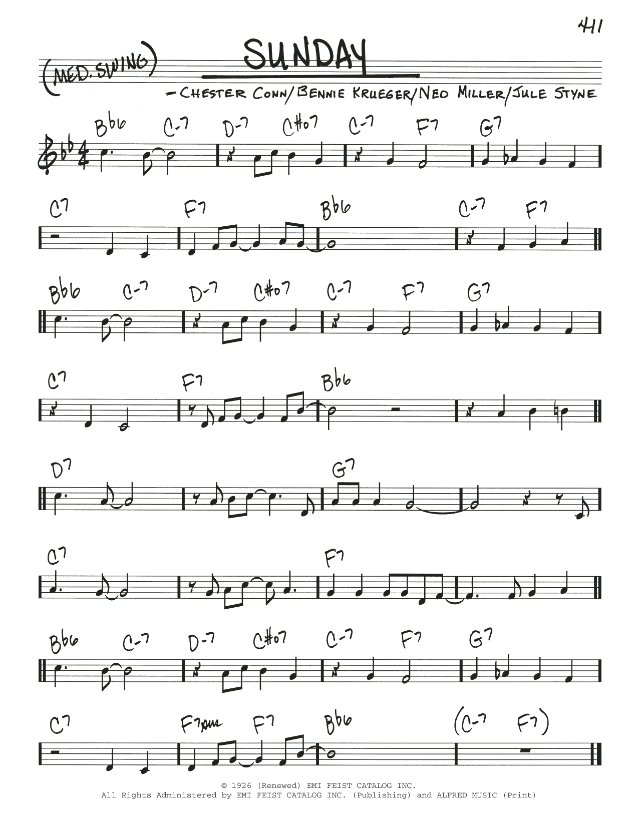 Download Jule Styne Sunday Sheet Music and learn how to play Real Book – Melody & Chords PDF digital score in minutes