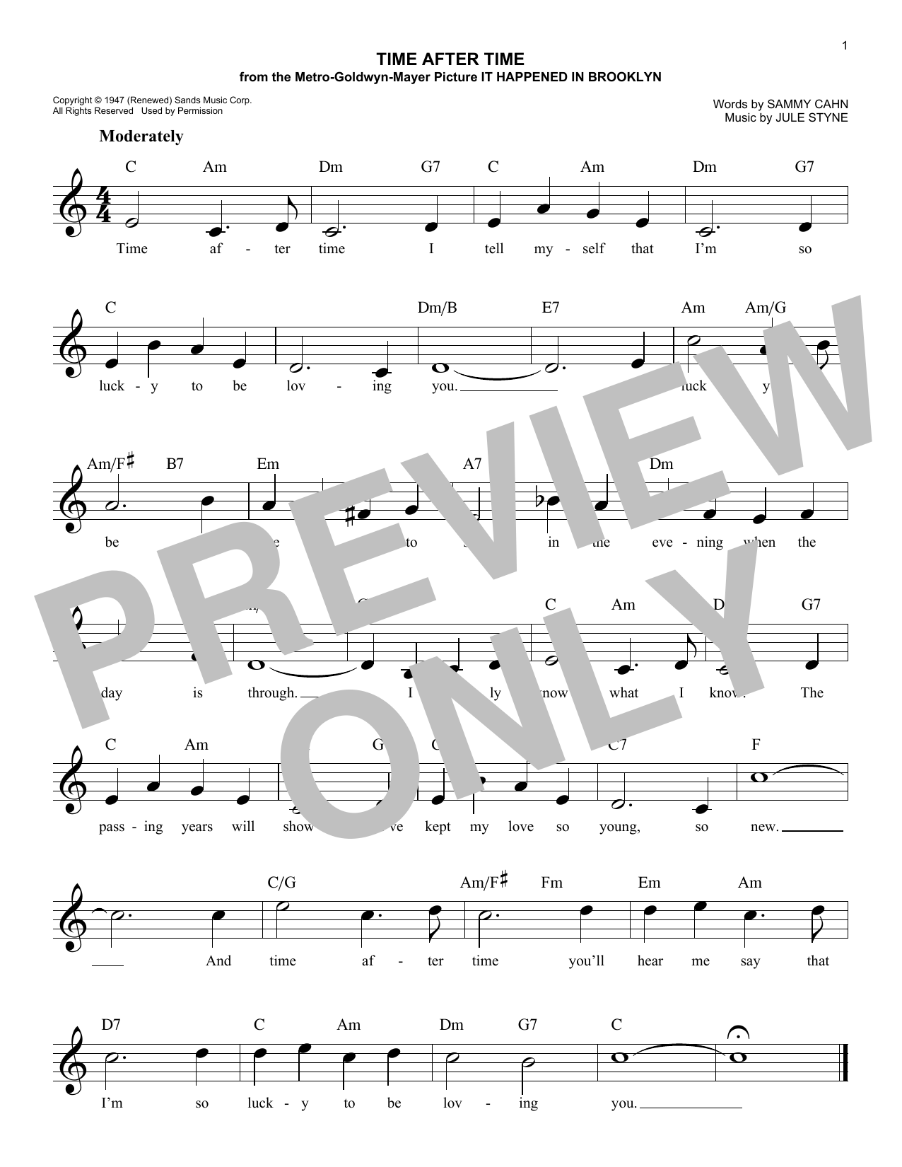Download Jule Styne Time After Time Sheet Music and learn how to play Lead Sheet / Fake Book PDF digital score in minutes