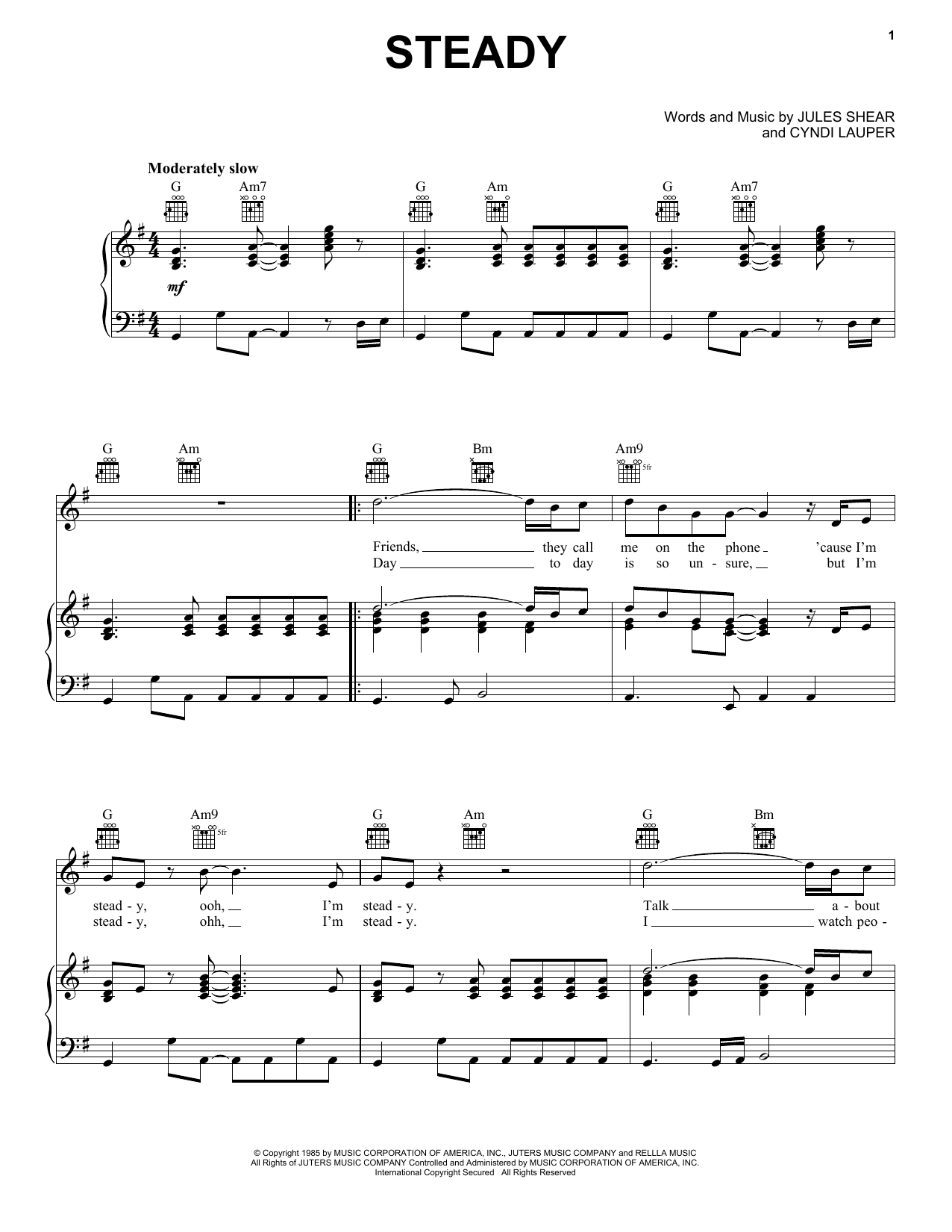 Download Jules Shear Steady Sheet Music and learn how to play Piano, Vocal & Guitar Chords (Right-Hand Melody) PDF digital score in minutes