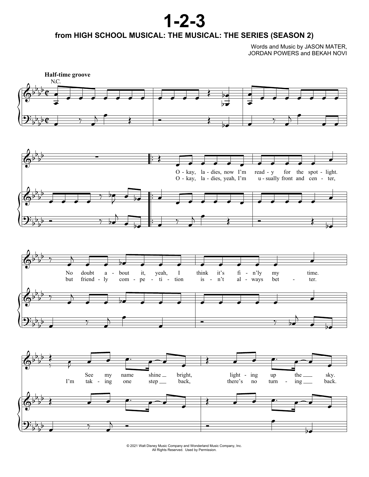 Download Julia Lester, Dara Reneé & Sofia Wiley 1-2-3 (from High School Musical: The Musical: The Series) Sheet Music and learn how to play Piano, Vocal & Guitar Chords (Right-Hand Melody) PDF digital score in minutes