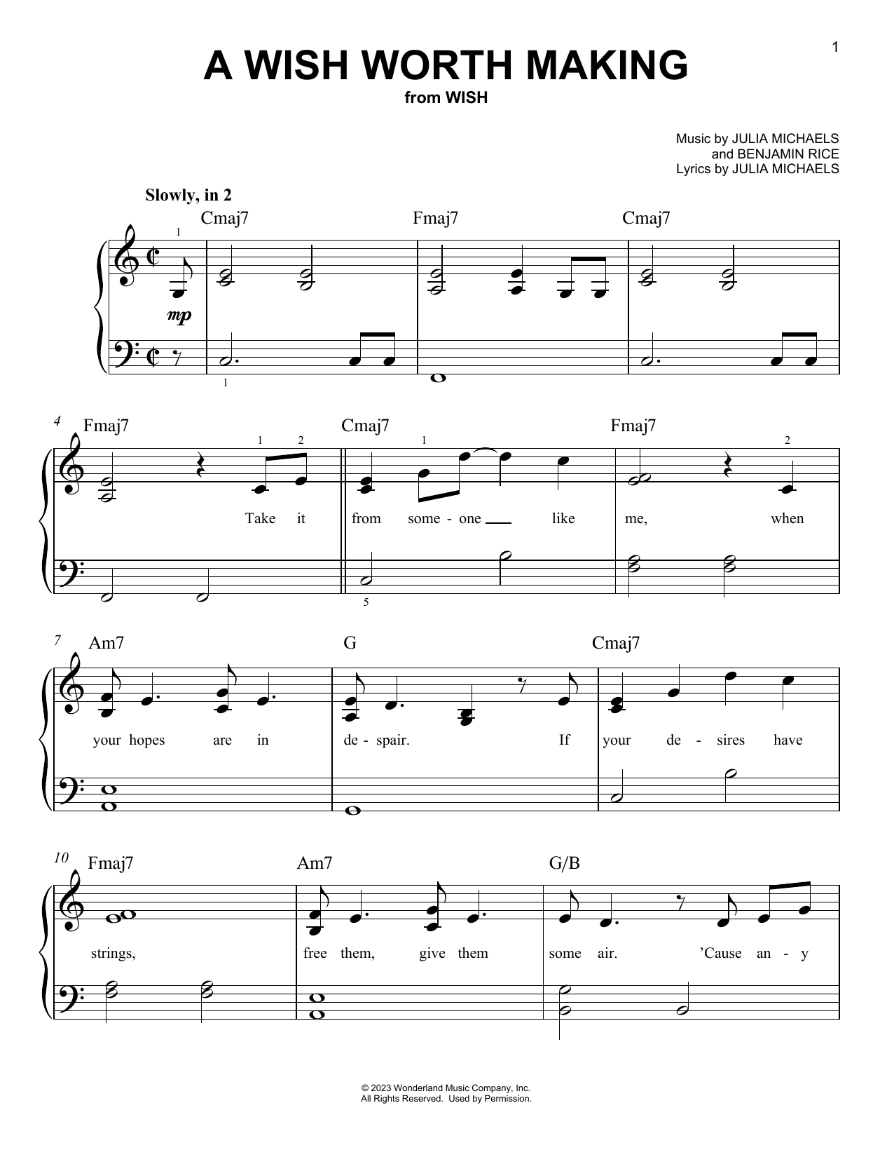 Download Julia Michaels A Wish Worth Making (from Wish) Sheet Music and learn how to play Piano, Vocal & Guitar Chords (Right-Hand Melody) PDF digital score in minutes