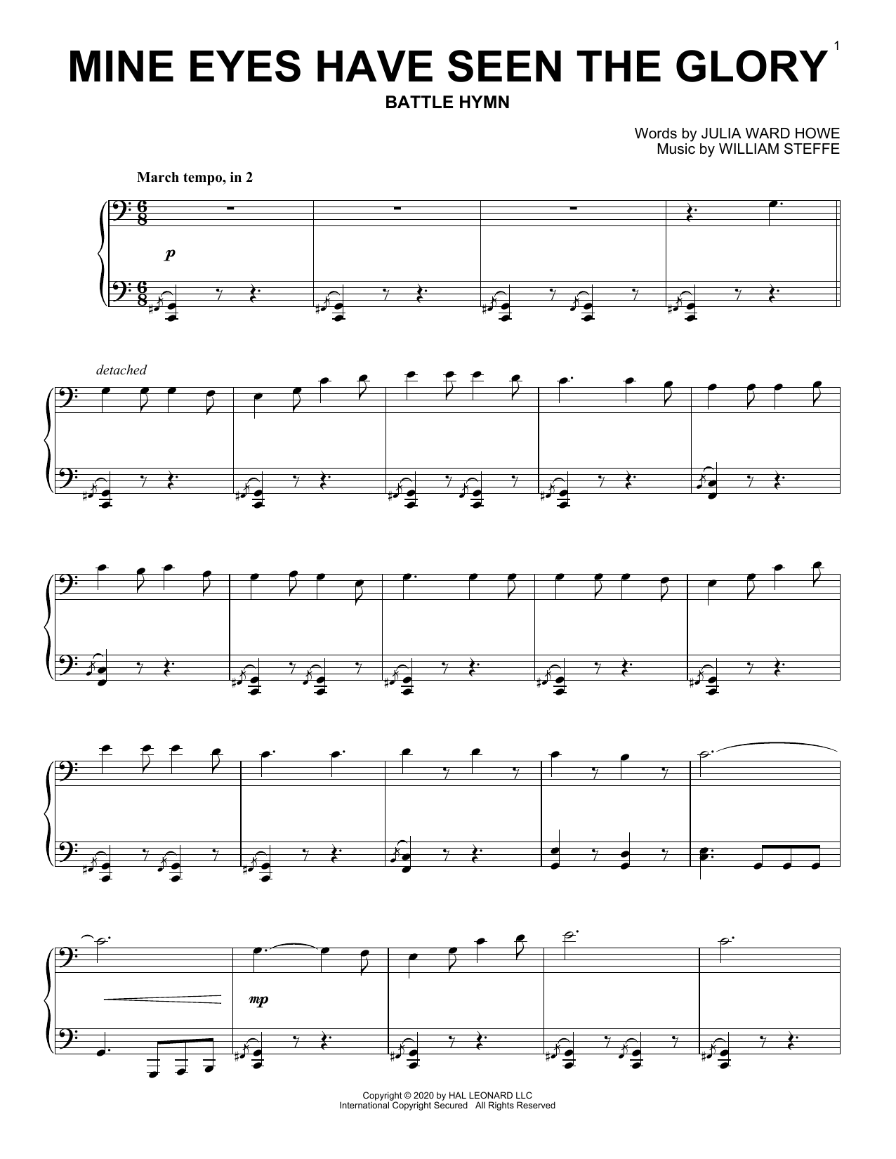 Download Julia Ward Howe & William Steffe Mine Eyes Have Seen The Glory Sheet Music and learn how to play Piano Solo PDF digital score in minutes