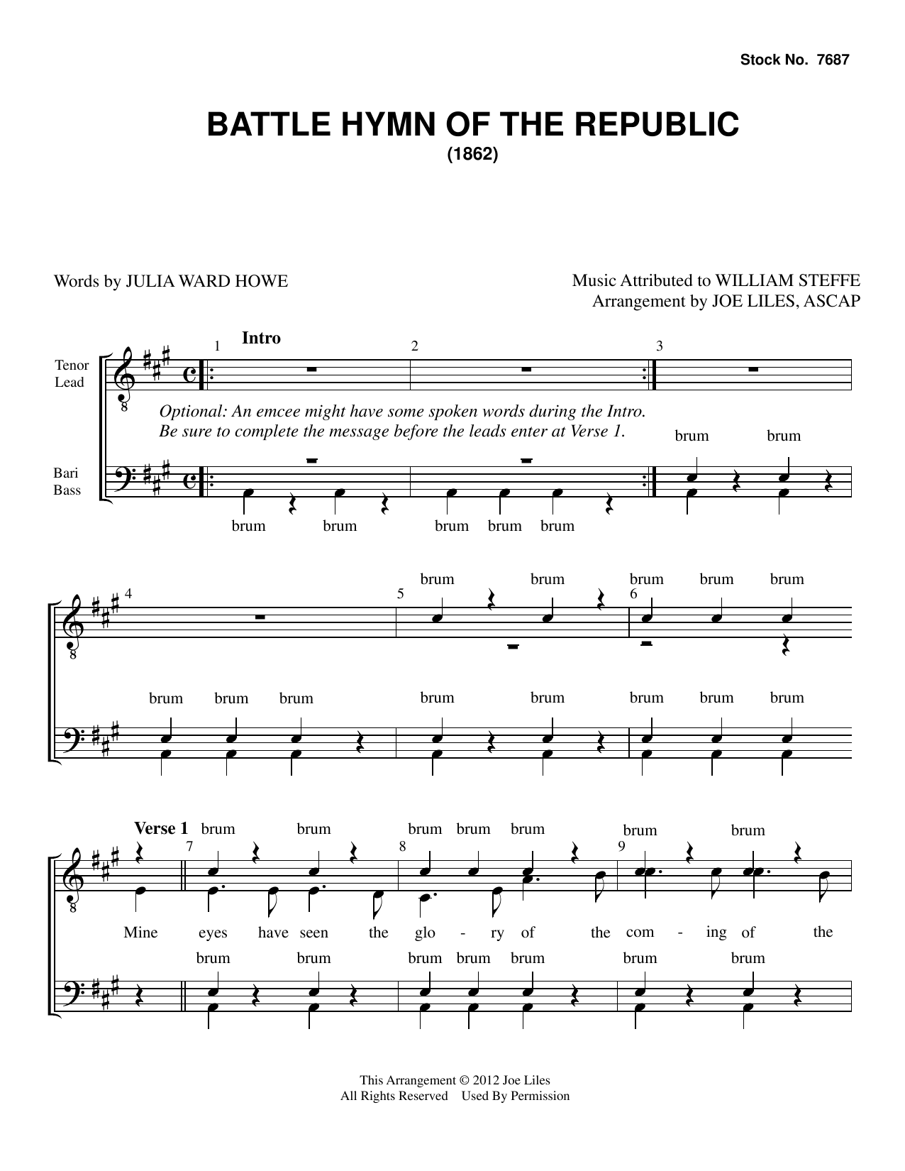 Download Julia Ward Howe The Battle Hymn of the Republic (arr. Joe Liles) Sheet Music and learn how to play TTBB Choir PDF digital score in minutes