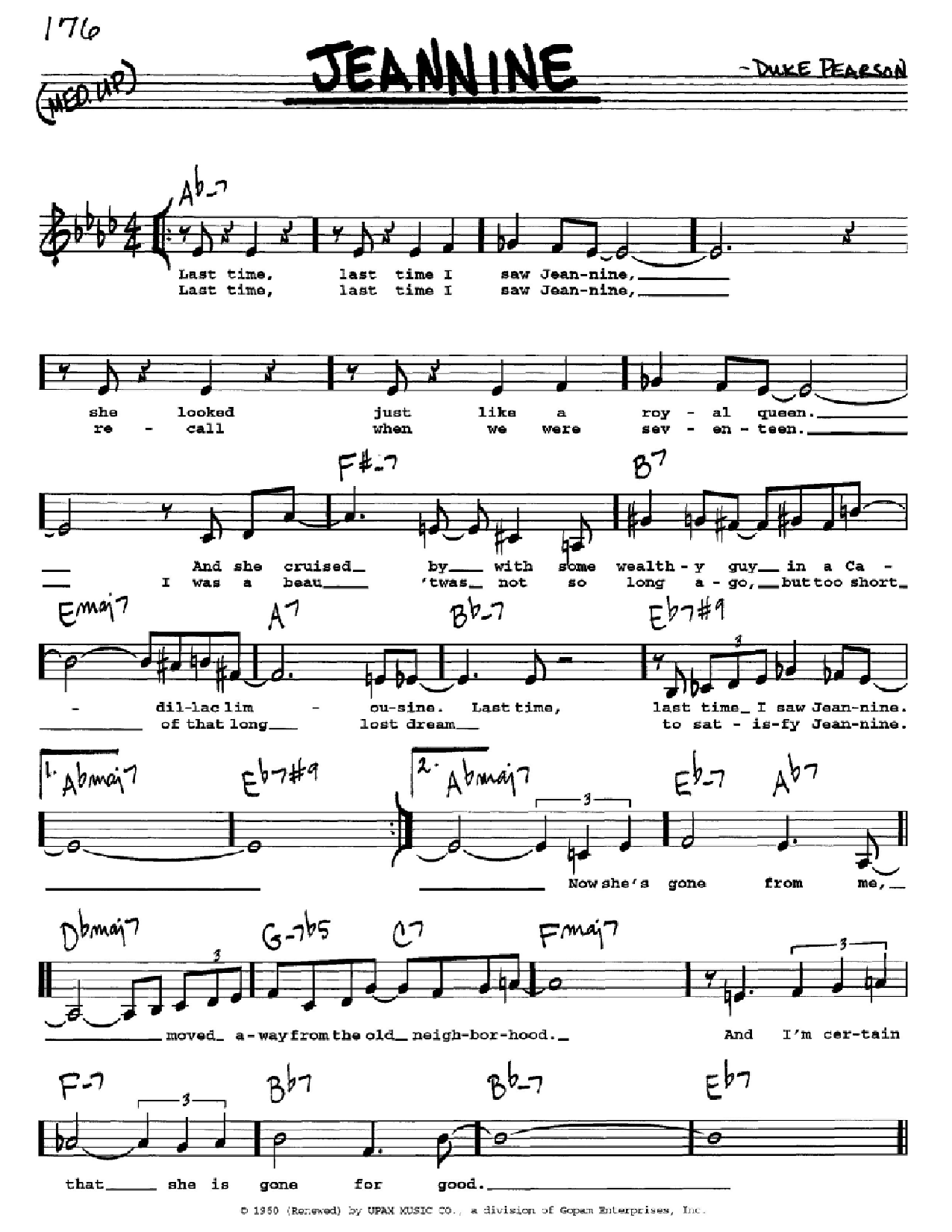 Download Cannonball Adderley Jeannine Sheet Music and learn how to play Real Book – Melody & Chords – C Instruments PDF digital score in minutes