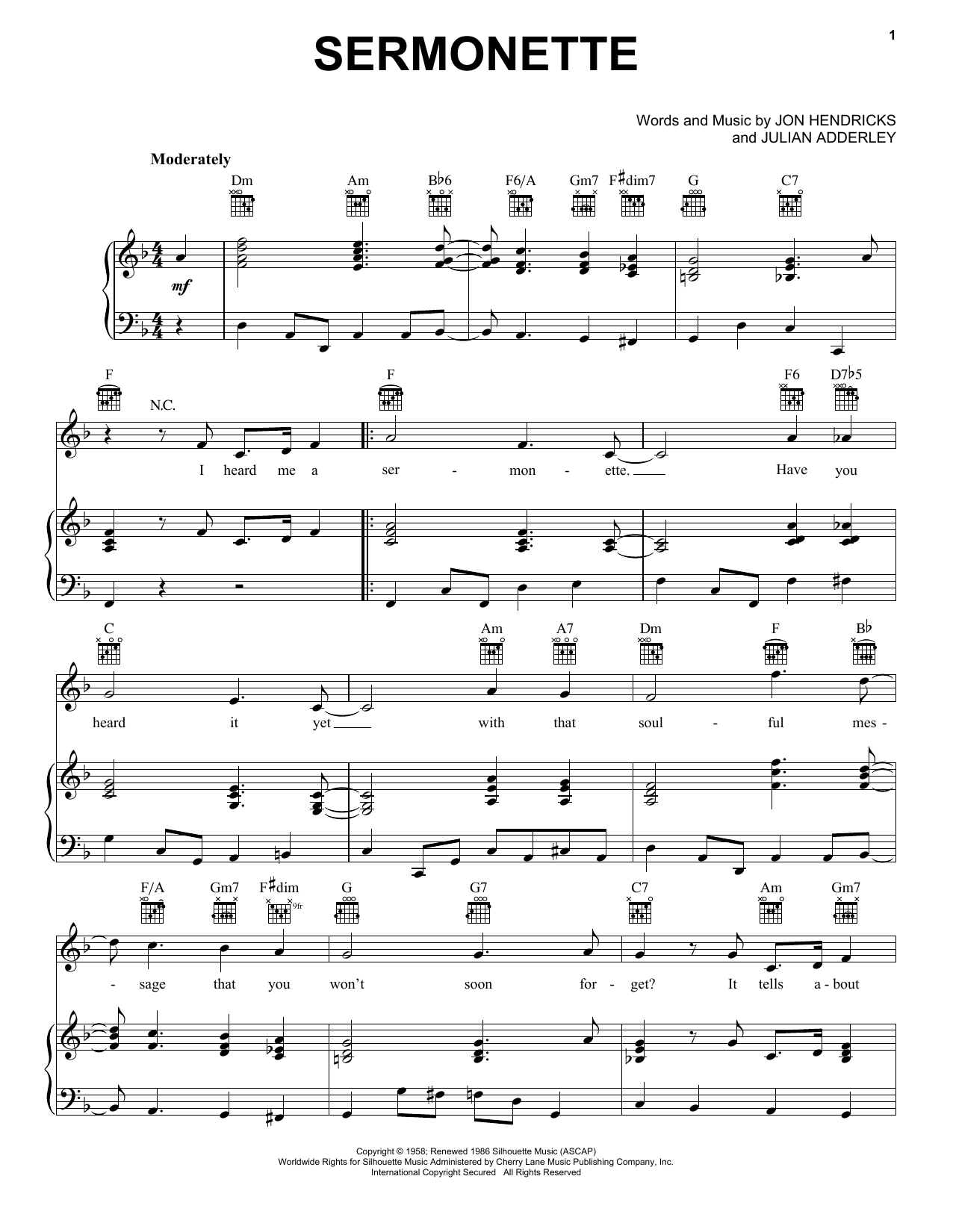 Download Cannonball Adderley Sermonette Sheet Music and learn how to play Piano, Vocal & Guitar (Right-Hand Melody) PDF digital score in minutes