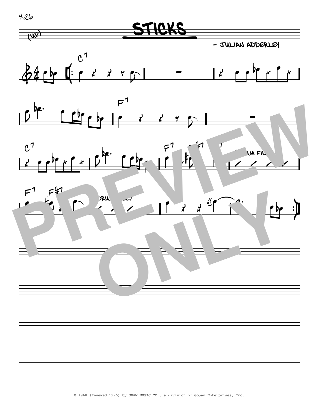 Download Julian Adderley Sticks Sheet Music and learn how to play Real Book – Melody & Chords PDF digital score in minutes