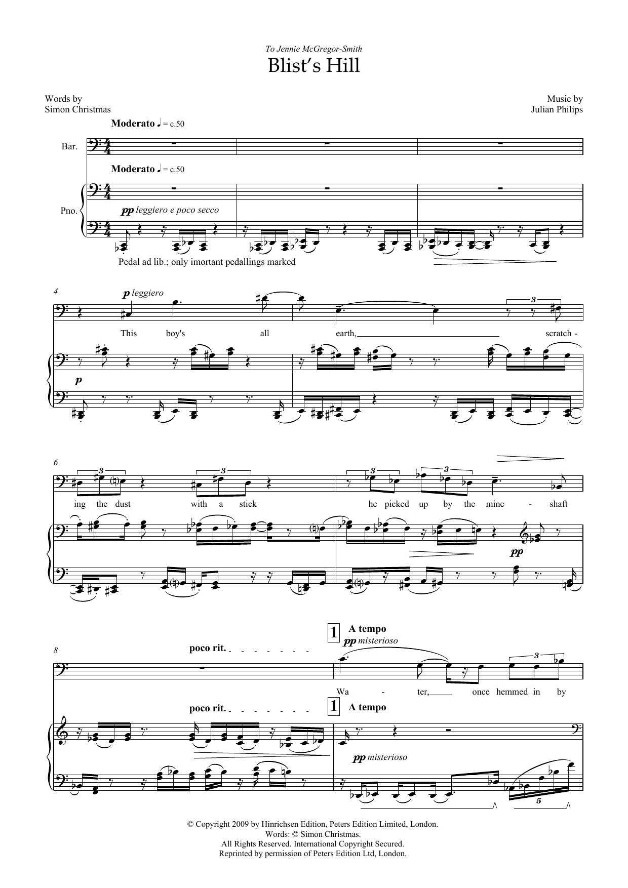 Download Julian Philips Blist's Hill (for baritone & piano) Sheet Music and learn how to play Piano & Vocal PDF digital score in minutes