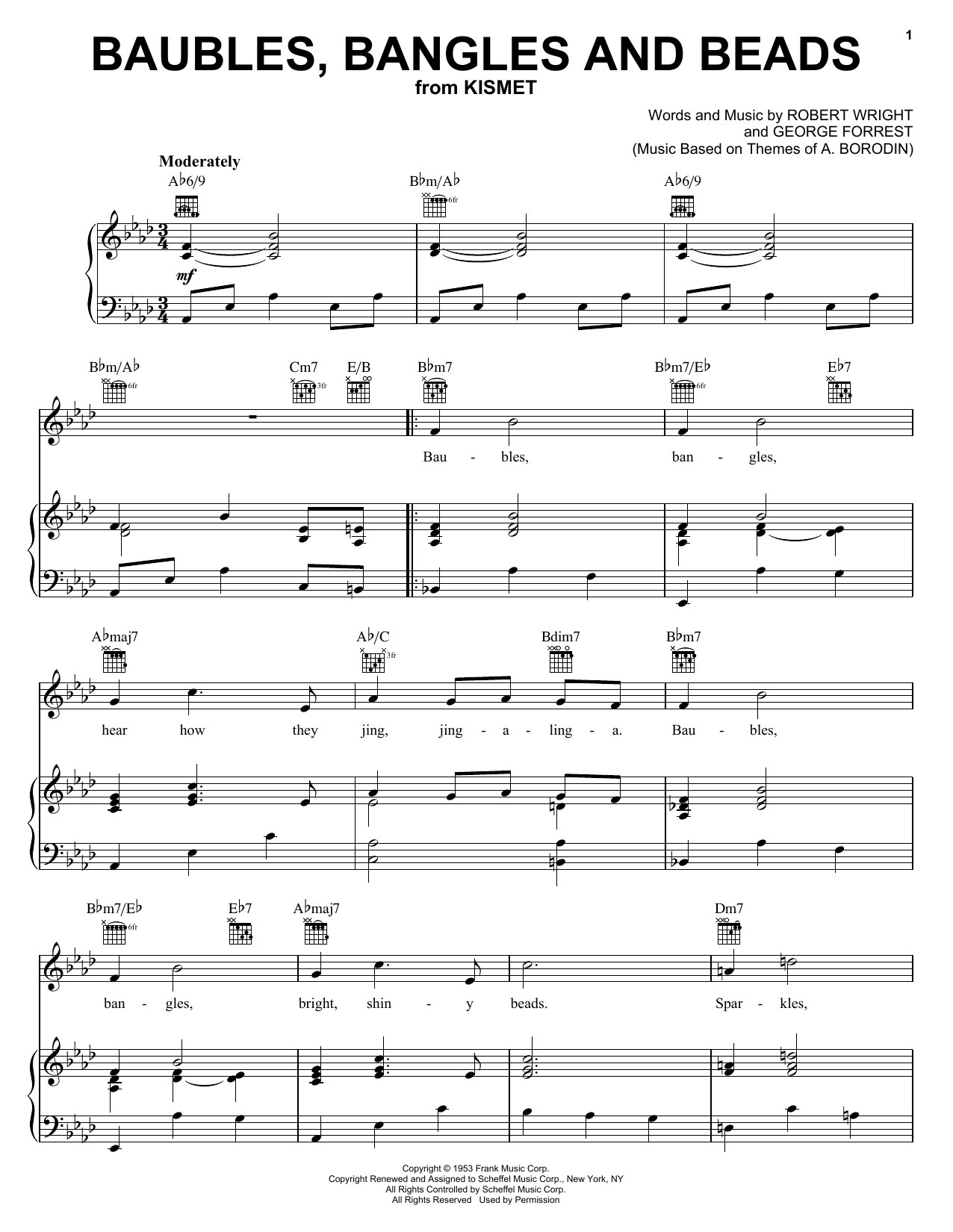 Download Frank Sinatra Baubles, Bangles And Beads Sheet Music and learn how to play Piano, Vocal & Guitar (Right-Hand Melody) PDF digital score in minutes
