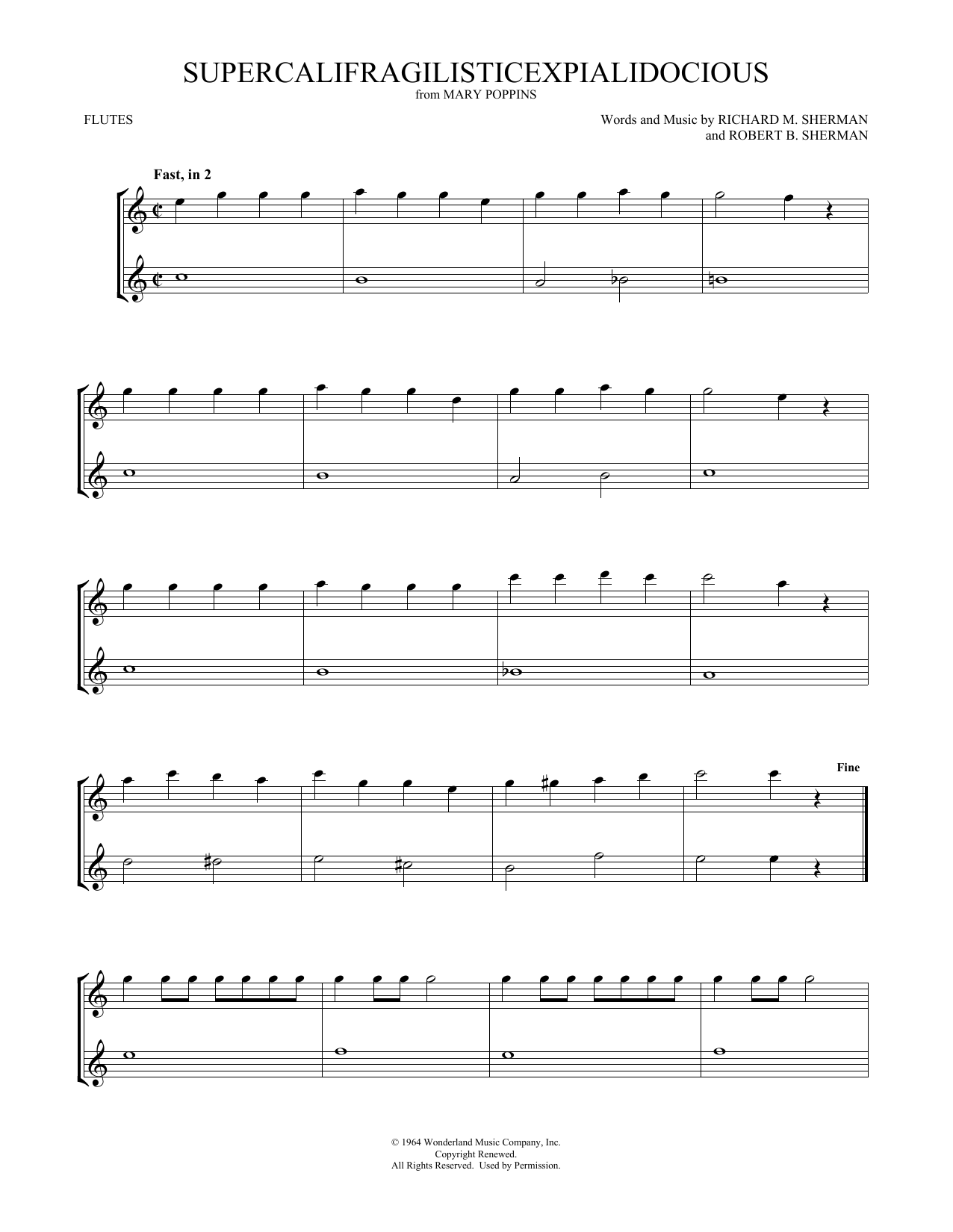 Download Sherman Brothers Supercalifragilisticexpialidocious (from Mary Poppins) (arr. Mark Phillips) Sheet Music and learn how to play Alto Sax Duet PDF digital score in minutes