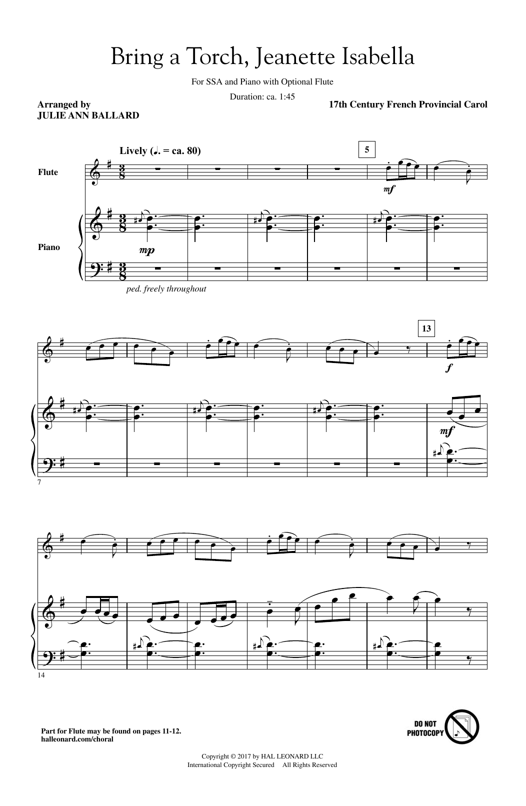 Download Julie Ann Ballard Bring A Torch, Jeannette Isabella Sheet Music and learn how to play SSA PDF digital score in minutes