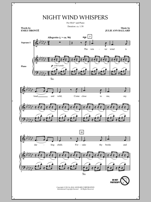 Download Julie Ann Ballard Night Wind Whispers Sheet Music and learn how to play SSA PDF digital score in minutes
