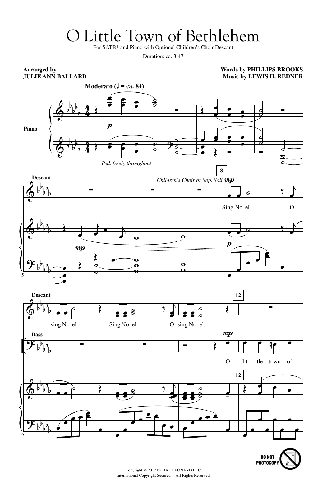 Download Julie Ann Ballard O Little Town Of Bethlehem Sheet Music and learn how to play SATB PDF digital score in minutes