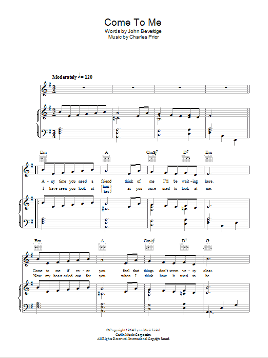 Download Julie Grant Come To Me Sheet Music and learn how to play Piano, Vocal & Guitar (Right-Hand Melody) PDF digital score in minutes