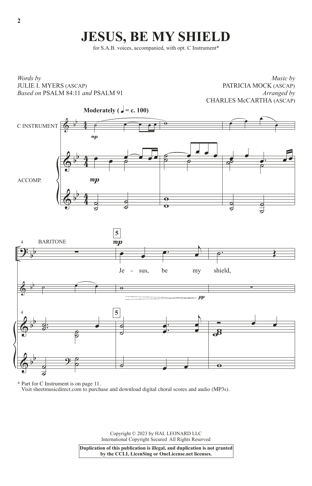 Download Julie I. Myers and Patricia Mock Jesus, Be My Shield (arr. Charles McCartha) Sheet Music and learn how to play SAB Choir PDF digital score in minutes