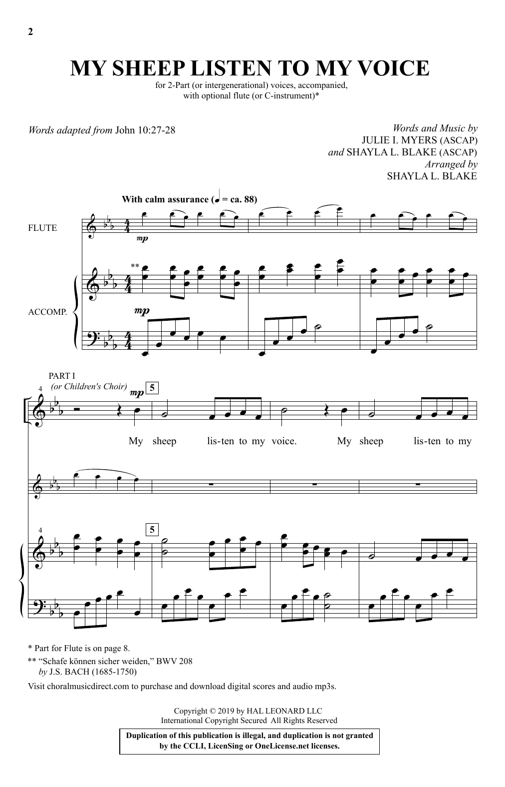 Download Julie I. Myers and Shayla L. Blake My Sheep Listen To My Voice (arr. Shayla L. Blake) Sheet Music and learn how to play 2-Part Choir PDF digital score in minutes