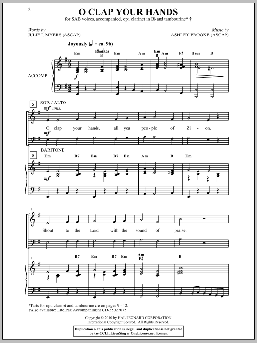 Download Julie I. Myers O Clap Your Hands Sheet Music and learn how to play 2-Part Choir PDF digital score in minutes