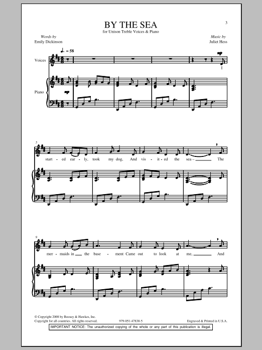 Download Juliet Hess By The Sea Sheet Music and learn how to play Unison Choral PDF digital score in minutes