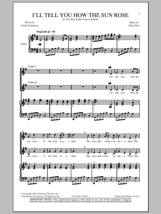 Download Juliet Hess I'll Tell You How The Sun Rose Sheet Music and learn how to play 2-Part Choir PDF digital score in minutes