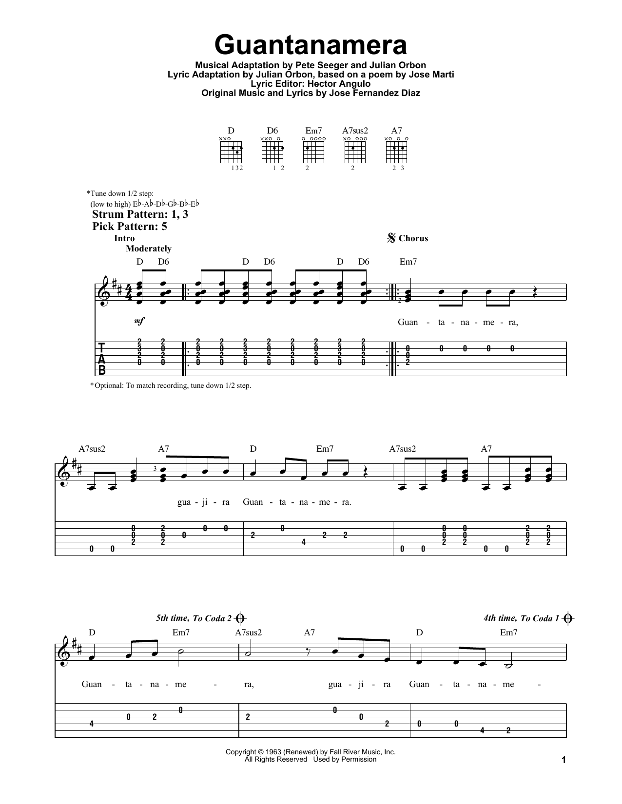 Download Julio Iglesias Guantanamera Sheet Music and learn how to play Easy Guitar Tab PDF digital score in minutes