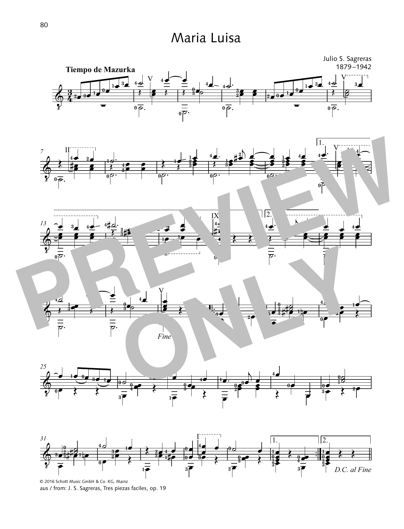 Download Julio Salvador Sagreras Maria Luisa Sheet Music and learn how to play Solo Guitar PDF digital score in minutes