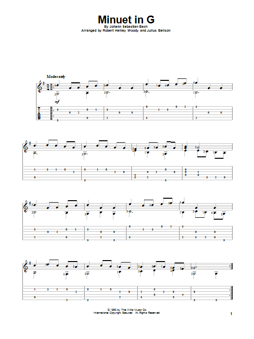 Download J.S. Bach Minuet In G Sheet Music and learn how to play Guitar Tab PDF digital score in minutes