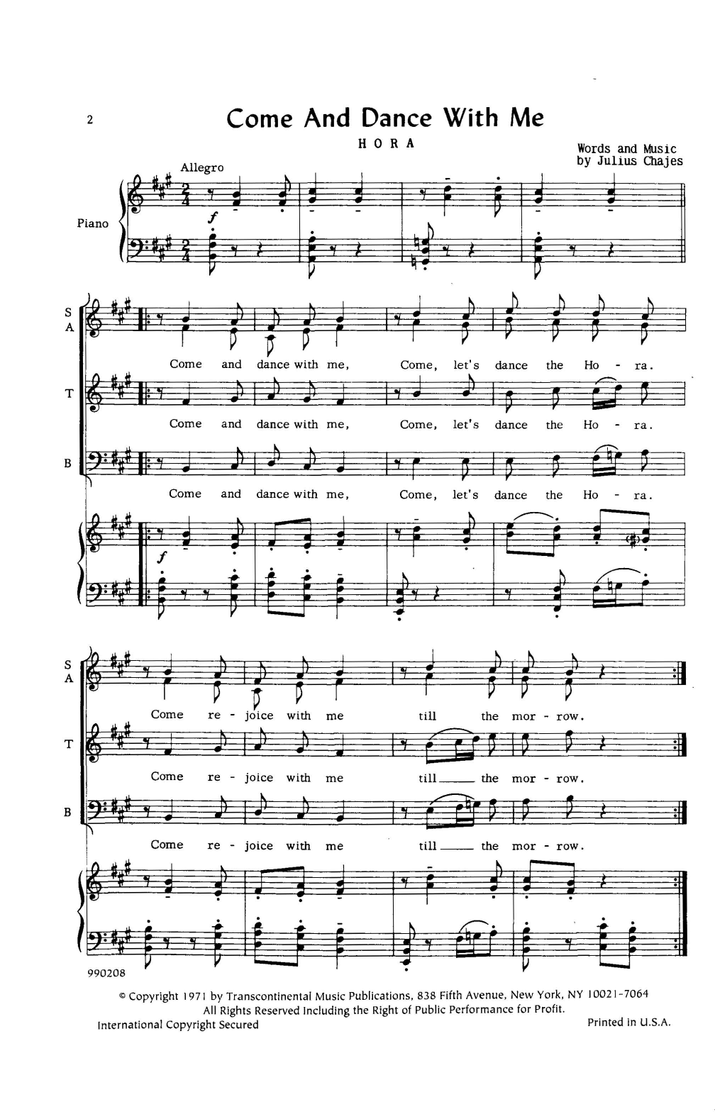 Download Julius Chajes Come And Dance With Me (Hora) Sheet Music and learn how to play SATB Choir PDF digital score in minutes