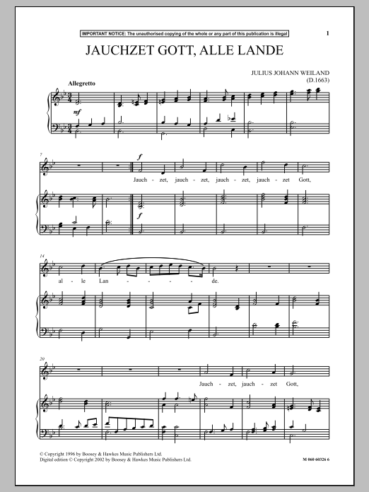 Download Julius Johann Weiland Jauchzet Gott, Alle Lande Sheet Music and learn how to play Piano & Vocal PDF digital score in minutes