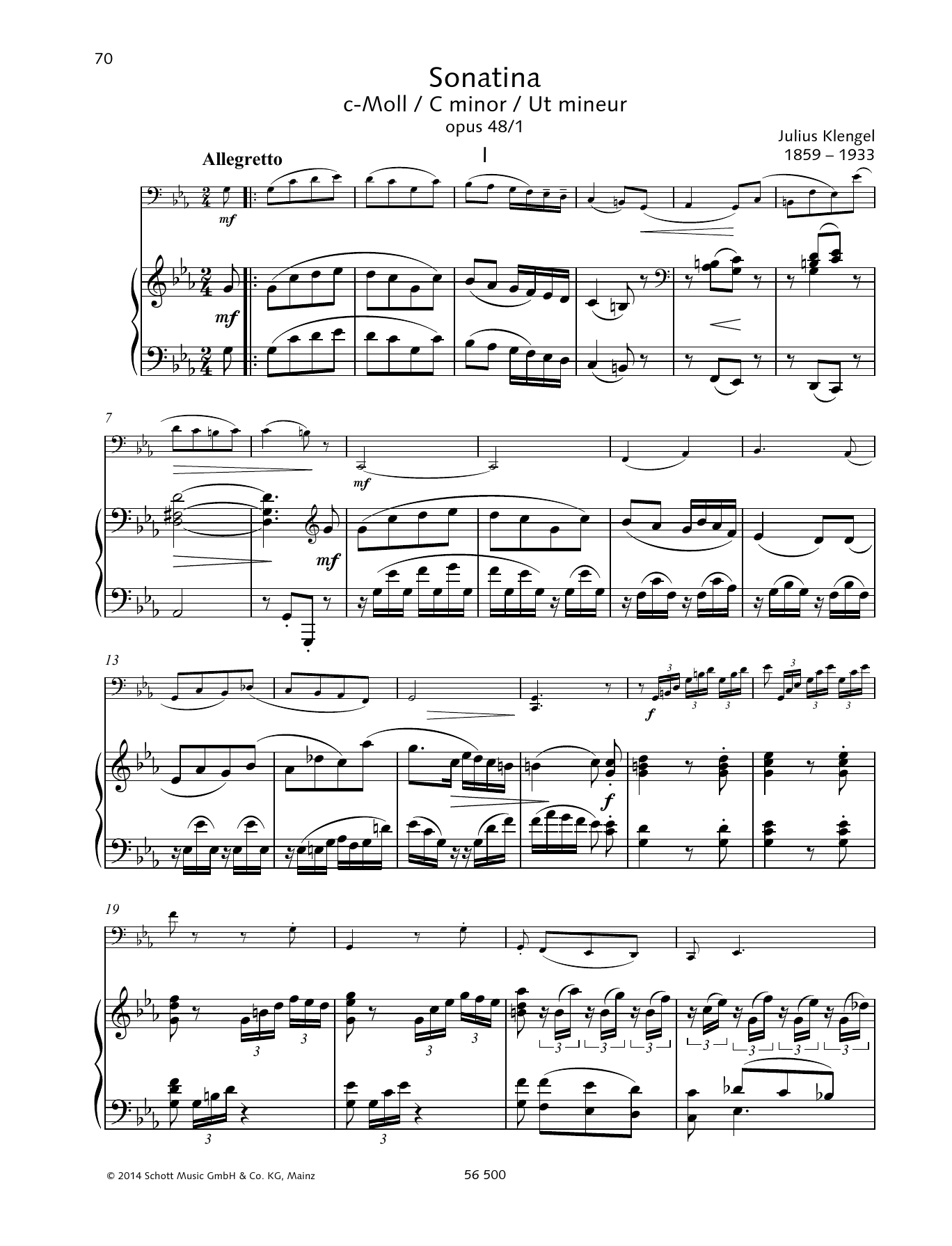 Download Julius Klengel Sonatina C minor Sheet Music and learn how to play String Solo PDF digital score in minutes
