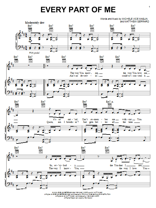 Download Jump5 Every Part Of Me Sheet Music and learn how to play Piano, Vocal & Guitar (Right-Hand Melody) PDF digital score in minutes