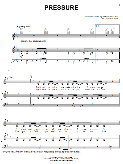 Download Jump5 Pressure Sheet Music and learn how to play Piano, Vocal & Guitar (Right-Hand Melody) PDF digital score in minutes