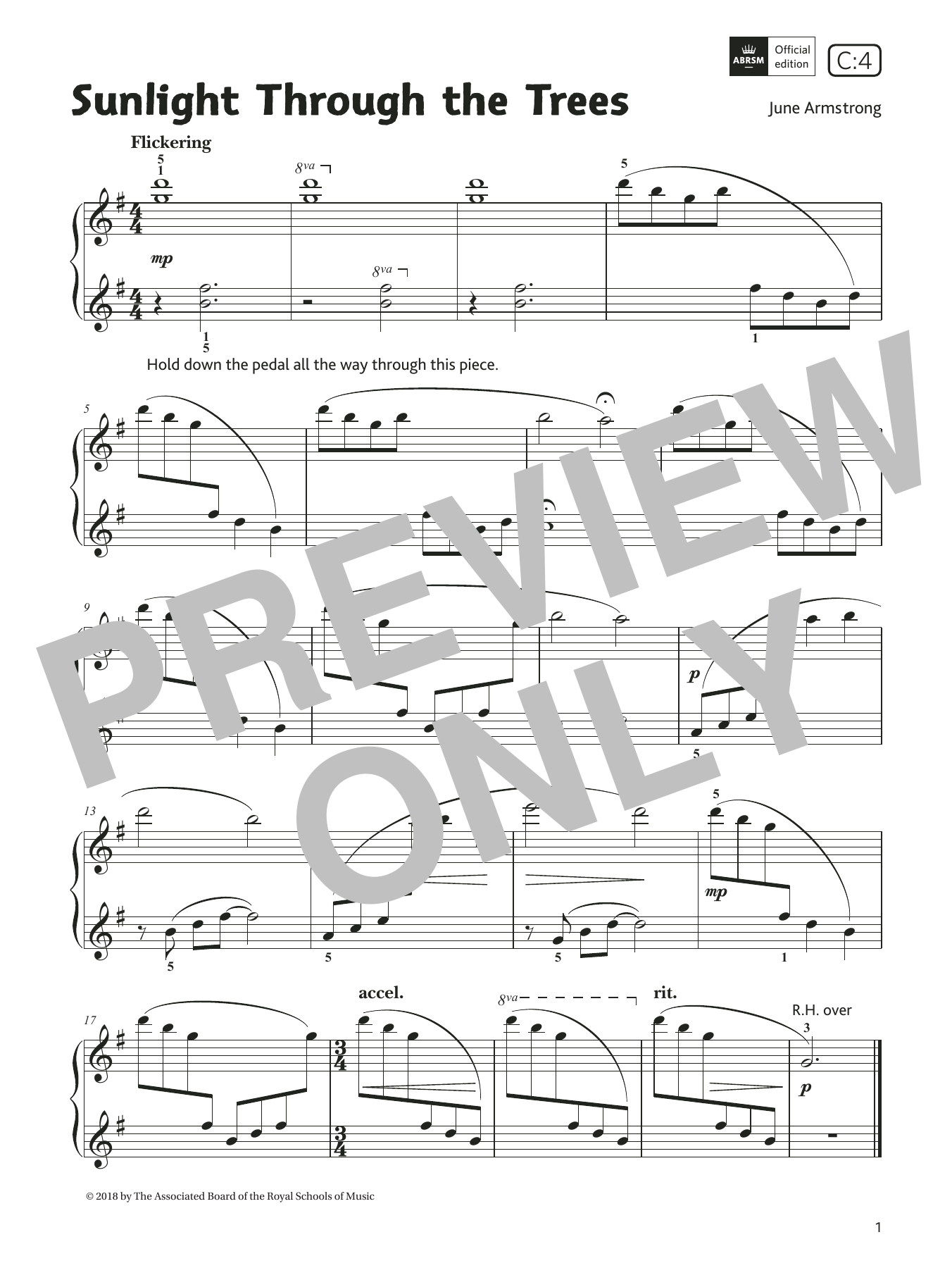 Download June Armstrong Sunlight Through the Trees (Grade 1, list C4, from the ABRSM Piano Syllabus 2021 Sheet Music and learn how to play Piano Solo PDF digital score in minutes