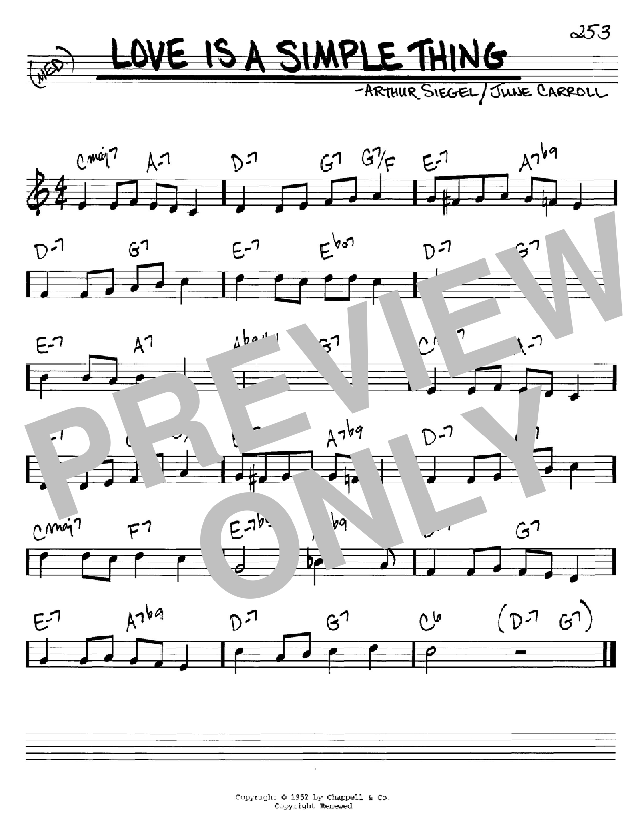 Download June Carroll Love Is A Simple Thing Sheet Music and learn how to play Real Book – Melody & Chords PDF digital score in minutes