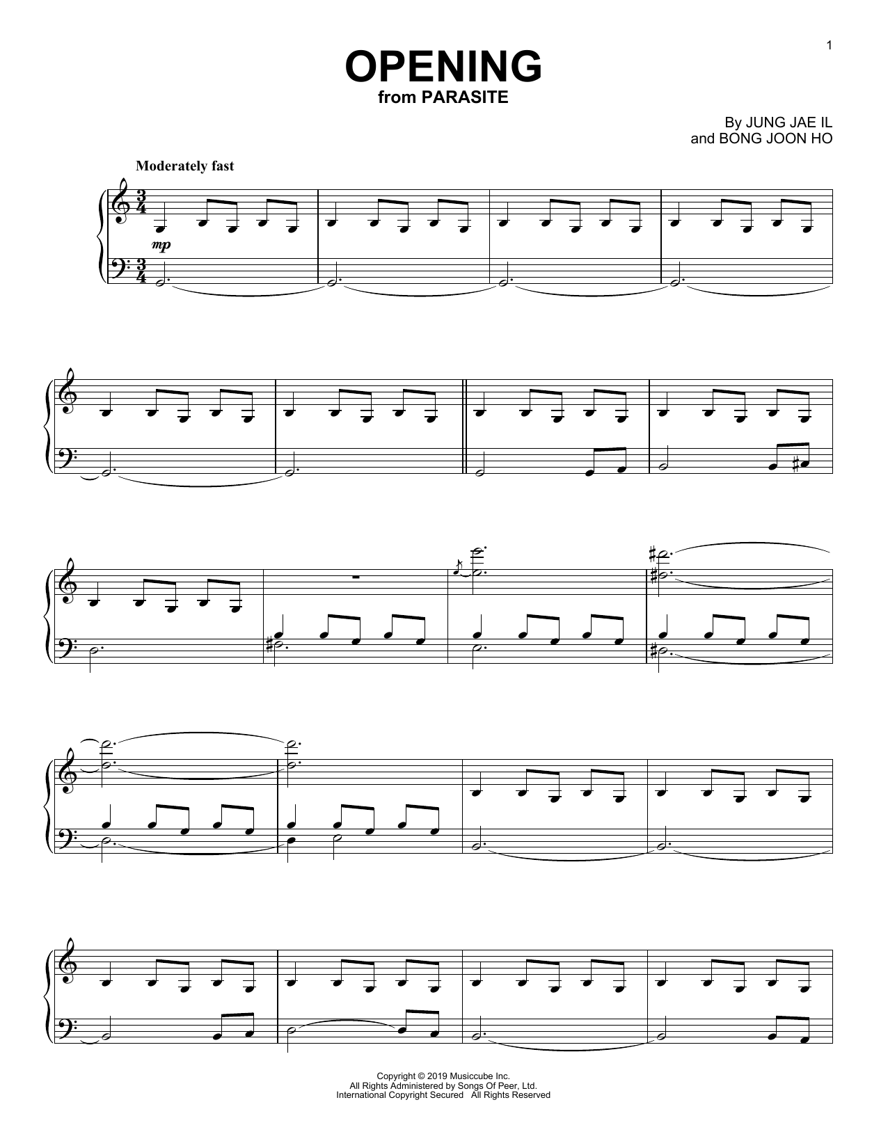 Download Jung Jae Il Opening (from Parasite) Sheet Music and learn how to play Piano Solo PDF digital score in minutes