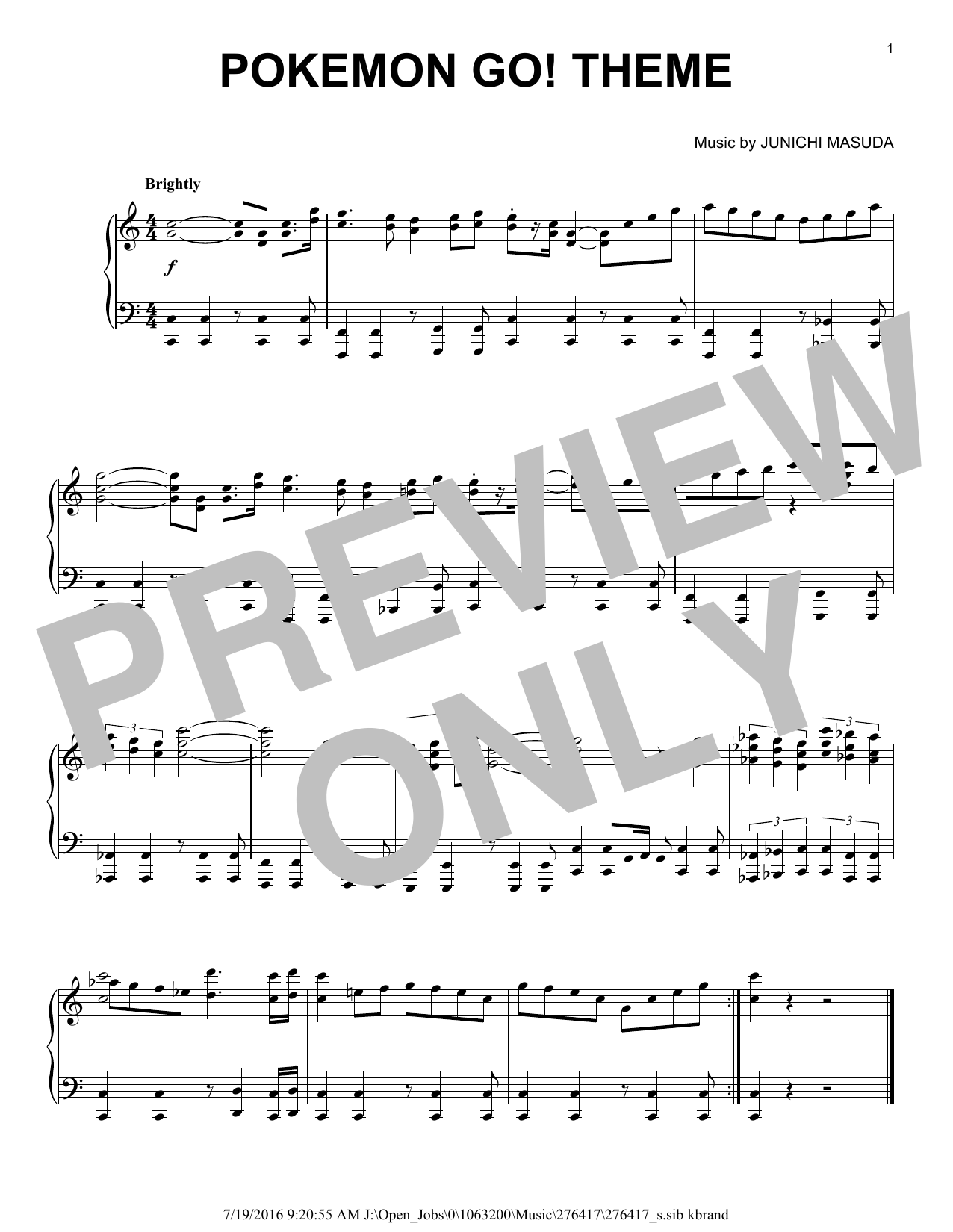 Download Junichi Masuda Pokemon Go! Theme Sheet Music and learn how to play Piano PDF digital score in minutes