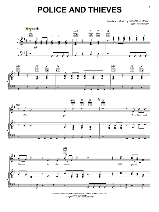 Download Junior Murvin Police And Thieves Sheet Music and learn how to play Lyrics & Chords PDF digital score in minutes
