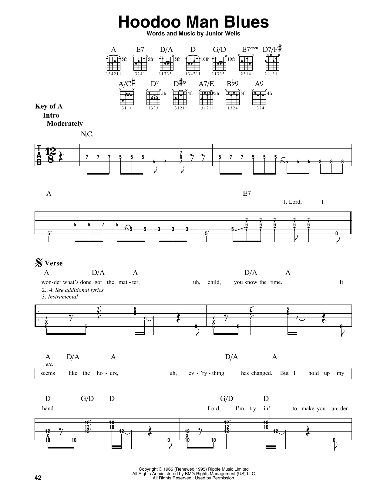 Download Junior Wells Hoodoo Man Blues Sheet Music and learn how to play Guitar Lead Sheet PDF digital score in minutes