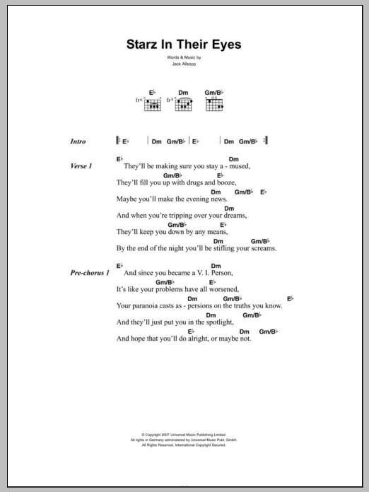 Download Just Jack Starz In Their Eyes Sheet Music and learn how to play Lyrics & Chords PDF digital score in minutes